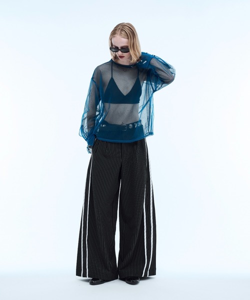 seyto(セイト)の「Stripe line wide straight pants / ストライプサイドラインストレートパンツ(スラックス・メンズ・ブラック/ブラウン・2/1/3)」の5枚目の写真