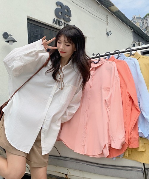 NoBelle(ノベル)の「シアーワイシャツ オーバーサイズ(シャツ/ブラウス・レディース・ピンク/ホワイト/イエロー/ライトブルー・M/L)」の13枚目の写真