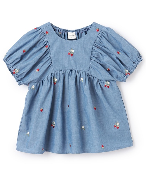 petit main(プティマイン)の「【リンク】いちごパフチュニック(シャツ/ブラウス・キッズ・ブラック/アイボリー/ブルー・130cm/80cm/110cm/120cm/90cm/100cm)」の3枚目の写真