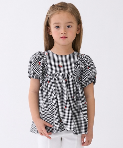 petit main(プティマイン)の「【リンク】いちごパフチュニック(シャツ/ブラウス・キッズ・ブラック/アイボリー/ブルー・130cm/80cm/110cm/120cm/90cm/100cm)」の1枚目の写真