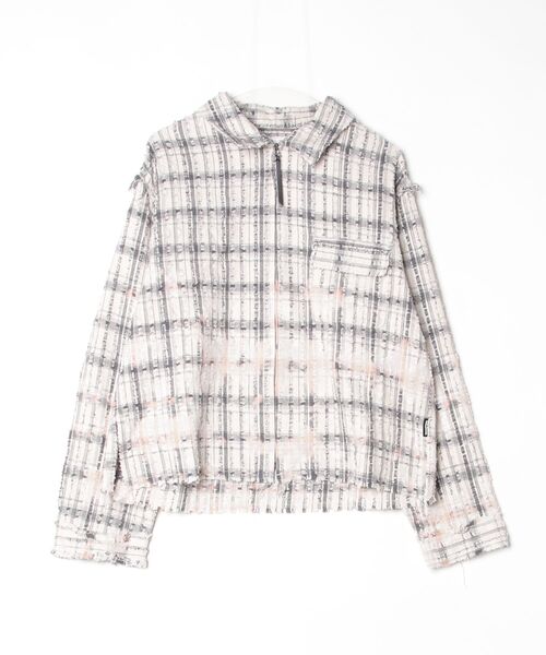 ADAMPATEK short length bleached check zipup shirt — короткая рубашка на молнии в выцветающую клетку