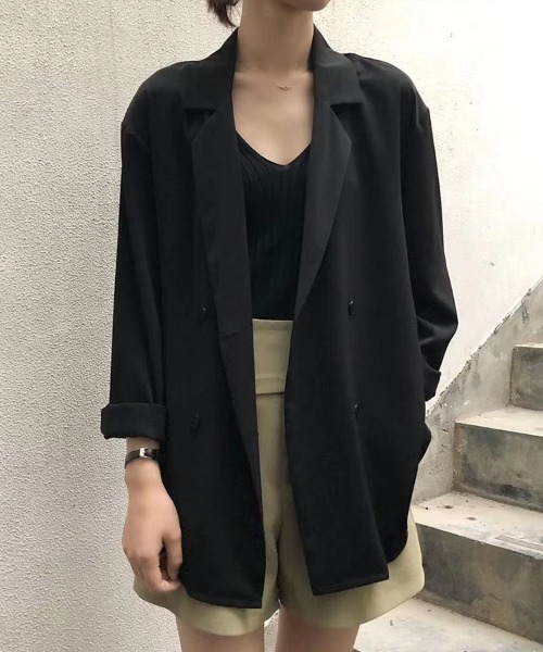 mielu(ミエル)の「ゆるシルエットテーラードジャケット(その他アウター・レディース・グリーン/ホワイト/ブラック・LARGE/MEDIUM)」の2枚目の写真