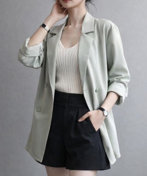 mielu(ミエル)の「ゆるシルエットテーラードジャケット(その他アウター・レディース・グリーン/ホワイト/ブラック・LARGE/MEDIUM)」の4枚目の写真