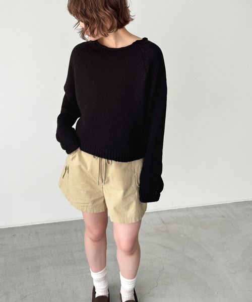 CANAL JEAN(キャナルジーン)の「El mar ラグラン袖ロールアップニット(ニット/セーター・レディース・ブラック/ベージュ・ONE SIZE)」の1枚目の写真