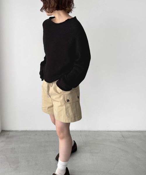 CANAL JEAN(キャナルジーン)の「El mar ラグラン袖ロールアップニット(ニット/セーター・レディース・ブラック/ベージュ・ONE SIZE)」の6枚目の写真