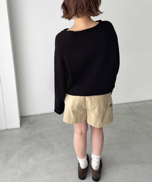 CANAL JEAN(キャナルジーン)の「El mar ラグラン袖ロールアップニット(ニット/セーター・レディース・ブラック/ベージュ・ONE SIZE)」の7枚目の写真