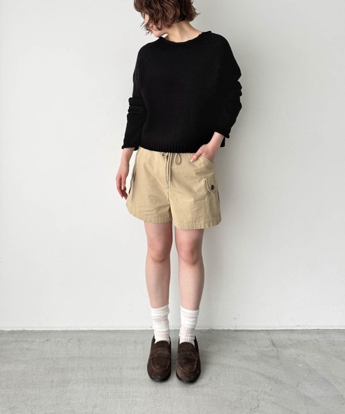 CANAL JEAN(キャナルジーン)の「El mar ラグラン袖ロールアップニット(ニット/セーター・レディース・ブラック/ベージュ・ONE SIZE)」の8枚目の写真