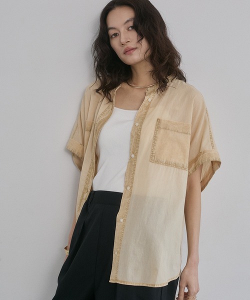 hunch(ハンチ)の「アシッドウォッシュ コットン 半袖シャツ(シャツ/ブラウス・レディース・チャコール/ベージュ/グレイッシュブルー/コーラルピンク・FREE)」の10枚目の写真