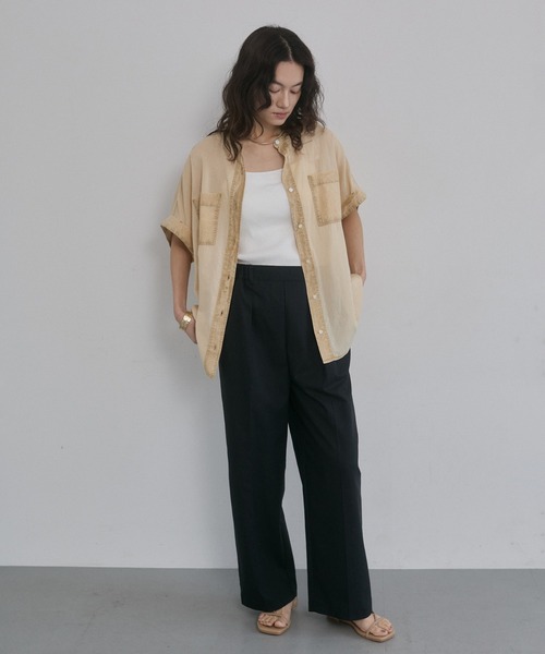 hunch(ハンチ)の「アシッドウォッシュ コットン 半袖シャツ(シャツ/ブラウス・レディース・チャコール/ベージュ/グレイッシュブルー/コーラルピンク・FREE)」の12枚目の写真