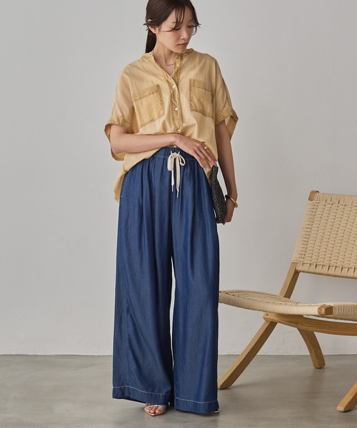 hunch(ハンチ)の「アシッドウォッシュ コットン 半袖シャツ(シャツ/ブラウス・レディース・チャコール/ベージュ/グレイッシュブルー/コーラルピンク・FREE)」の9枚目の写真