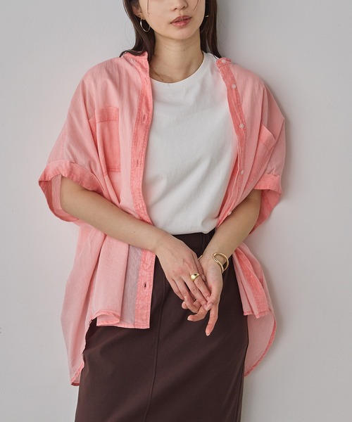 hunch(ハンチ)の「アシッドウォッシュ コットン 半袖シャツ(シャツ/ブラウス・レディース・チャコール/ベージュ/グレイッシュブルー/コーラルピンク・FREE)」の18枚目の写真