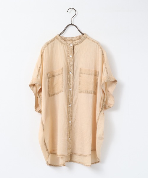 hunch(ハンチ)の「アシッドウォッシュ コットン 半袖シャツ(シャツ/ブラウス・レディース・チャコール/ベージュ/グレイッシュブルー/コーラルピンク・FREE)」の7枚目の写真