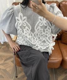 deux amour | サイドリボンレースキャミレイヤード半袖トップス(その他トップス)