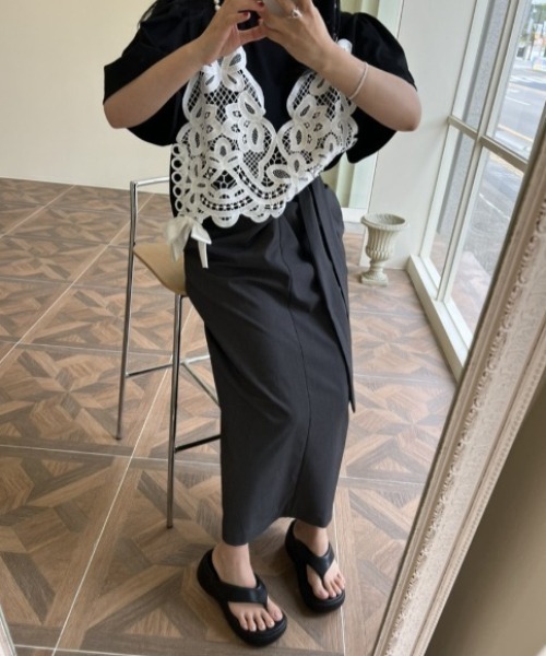 deux amour（ドゥーザムール）の「サイドリボンレースキャミレイヤード半袖トップス（その他トップス・レディース・ブラック/グレー・FREE）」の9枚目の写真