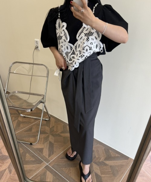 deux amour（ドゥーザムール）の「サイドリボンレースキャミレイヤード半袖トップス（その他トップス・レディース・ブラック/グレー・FREE）」の10枚目の写真