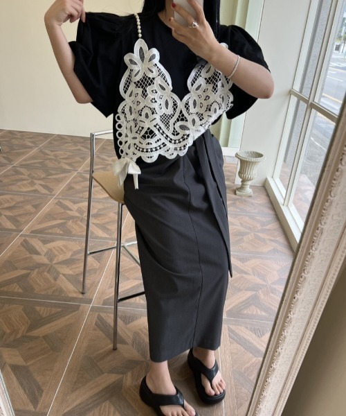 deux amour（ドゥーザムール）の「サイドリボンレースキャミレイヤード半袖トップス（その他トップス・レディース・ブラック/グレー・FREE）」の11枚目の写真