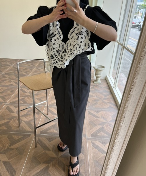 deux amour（ドゥーザムール）の「サイドリボンレースキャミレイヤード半袖トップス（その他トップス・レディース・ブラック/グレー・FREE）」の12枚目の写真