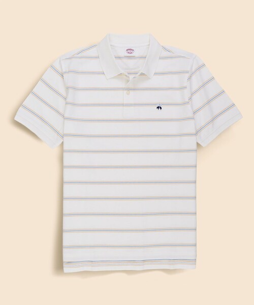 BROOKS BROTHERS(ブルックスブラザーズ)の「コットン ストレッチピケ GFロゴワッペン ストライプ ポロシャツ Original Fit(ポロシャツ・メンズ・ネイビー/ブルー/ホワイト・LARGE/MEDIUM/SMALL/X-LARGE/X-SMALL)」の1枚目の写真