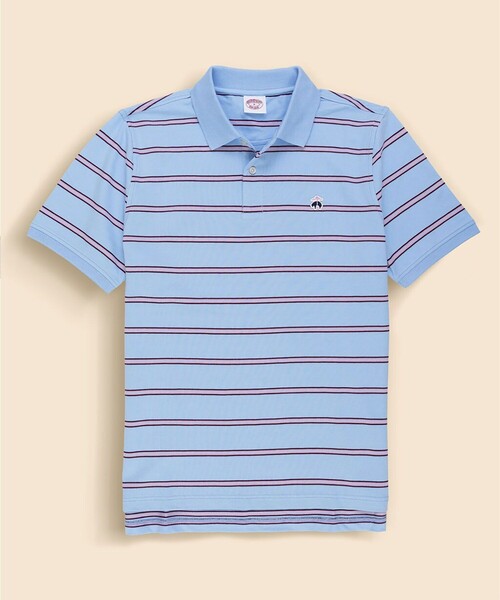 BROOKS BROTHERS（ブルックスブラザーズ）の「コットン　ストレッチピケ　GFロゴワッペン　ストライプ　ポロシャツ　Original Fit（ポロシャツ・メンズ・ネイビー/ブルー・LARGE/MEDIUM/SMALL/X-LARGE/X-SMALL）」の2枚目の写真