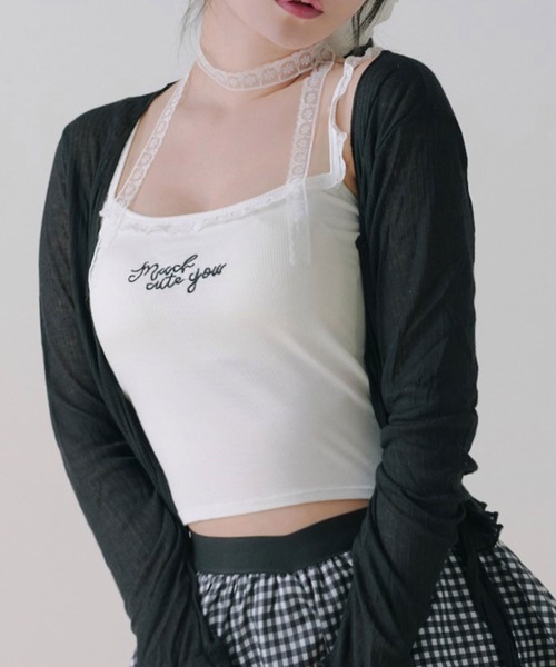 DearMyLoveRose(ディアマイラブローズ)の「ロゴ刺繍入りカップインキャミソール(キャミソール・レディース・ホワイト/ブラック/ベージュ/ライトブルー・FREE)」の2枚目の写真