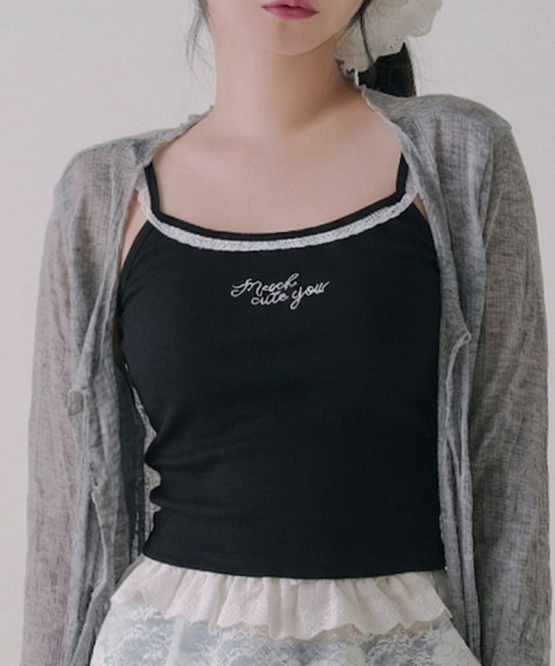 DearMyLoveRose(ディアマイラブローズ)の「ロゴ刺繍入りカップインキャミソール(キャミソール・レディース・ホワイト/ブラック/ベージュ/ライトブルー・FREE)」の4枚目の写真