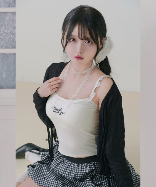 DearMyLoveRose(ディアマイラブローズ)の「ロゴ刺繍入りカップインキャミソール(キャミソール・レディース・ホワイト/ブラック/ベージュ/ライトブルー・FREE)」の7枚目の写真