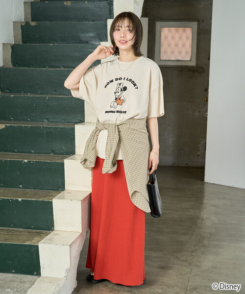 FREAK'S STORE（フリークスストア）の「限定展開　別注/Mickey＆Minnie/ミッキーマウス＆ミニーマウス/ワッフルプリント半袖Tシャツ（Tシャツ/カットソー・レディース・ライトグレー/チャコール/ブラック/オフホワイト/ナチュラル/グレー・ﾌﾘ-）」の9枚目の写真