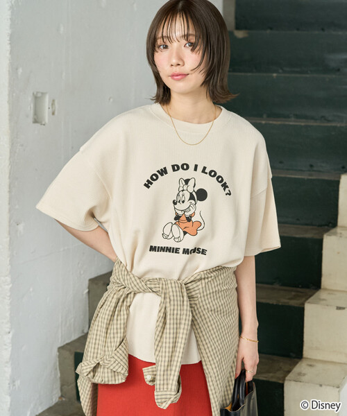 FREAK'S STORE（フリークスストア）の「限定展開　別注/Mickey＆Minnie/ミッキーマウス＆ミニーマウス/ワッフルプリント半袖Tシャツ（Tシャツ/カットソー・レディース・ライトグレー/チャコール/ブラック/オフホワイト/ナチュラル/グレー・ﾌﾘ-）」の10枚目の写真