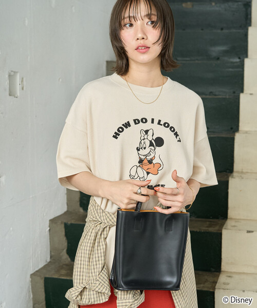 FREAK'S STORE（フリークスストア）の「限定展開　別注/Mickey＆Minnie/ミッキーマウス＆ミニーマウス/ワッフルプリント半袖Tシャツ（Tシャツ/カットソー・レディース・ライトグレー/チャコール/ブラック/オフホワイト/ナチュラル/グレー・ﾌﾘ-）」の11枚目の写真