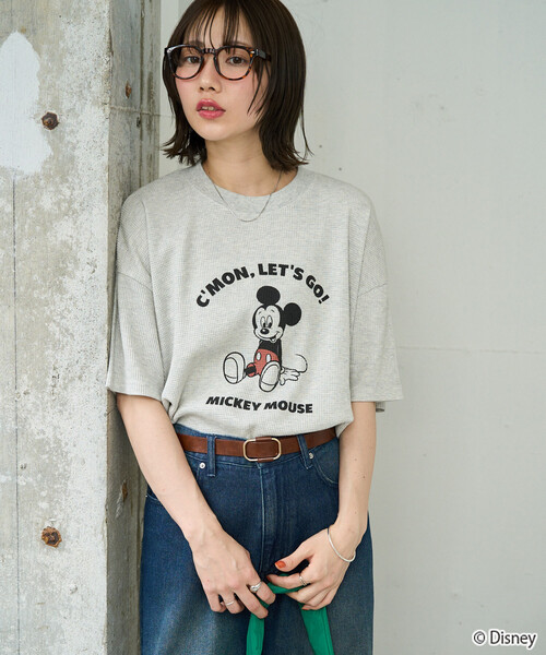FREAK'S STORE（フリークスストア）の「限定展開　別注/Mickey＆Minnie/ミッキーマウス＆ミニーマウス/ワッフルプリント半袖Tシャツ（Tシャツ/カットソー・レディース・ライトグレー/チャコール/ブラック/オフホワイト/ナチュラル/グレー・ﾌﾘ-）」の18枚目の写真