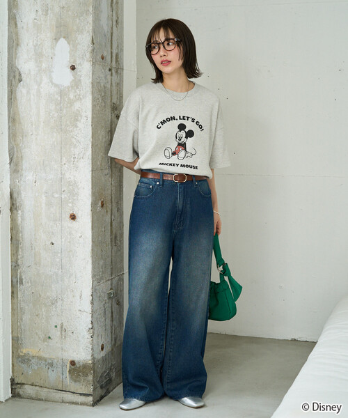 FREAK'S STORE（フリークスストア）の「限定展開　別注/Mickey＆Minnie/ミッキーマウス＆ミニーマウス/ワッフルプリント半袖Tシャツ（Tシャツ/カットソー・レディース・ライトグレー/チャコール/ブラック/オフホワイト/ナチュラル/グレー・ﾌﾘ-）」の19枚目の写真