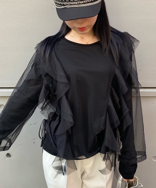 Narcissus（ナルシス）の「【Narcissus】チュールトップス（Tシャツ/カットソー・レディース・ブラック/ホワイト・FREE）」の21枚目の写真