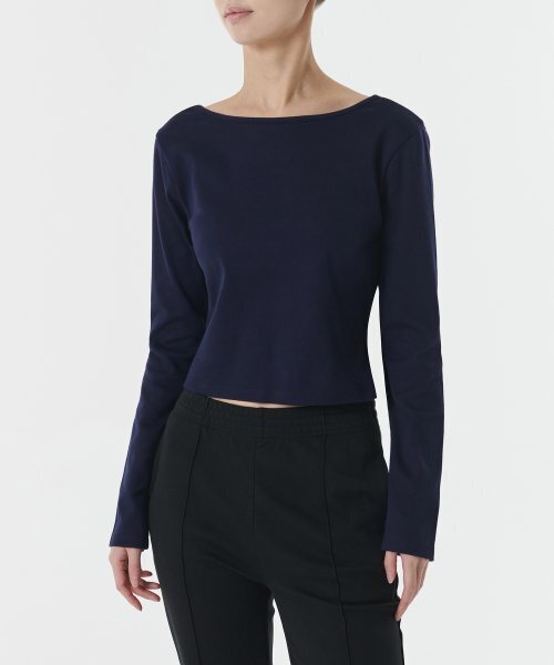 MUSINSA STANDARD WOMAN（ムシンサスタンダードウーマン）の「ウィメンズスリムクロップリバーシブルネック長袖Tシャツ[ネイビー]（Tシャツ/カットソー・レディース・その他・SMALL/X-SMALL）」の5枚目の写真
