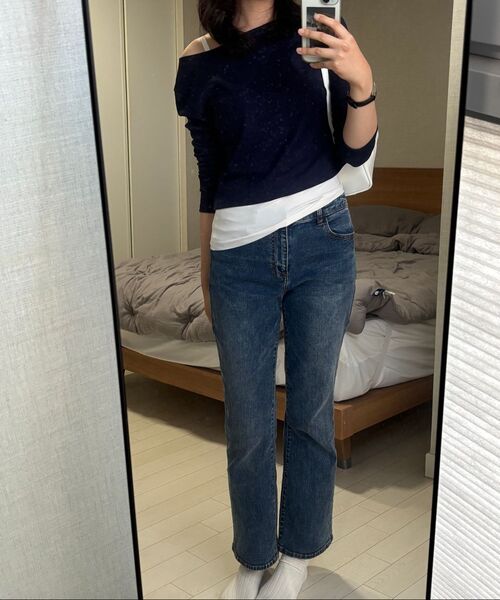MUSINSA STANDARD WOMAN（ムシンサスタンダードウーマン）の「ウィメンズスリムクロップリバーシブルネック長袖Tシャツ[ネイビー]（Tシャツ/カットソー・レディース・その他・SMALL/X-SMALL）」の7枚目の写真