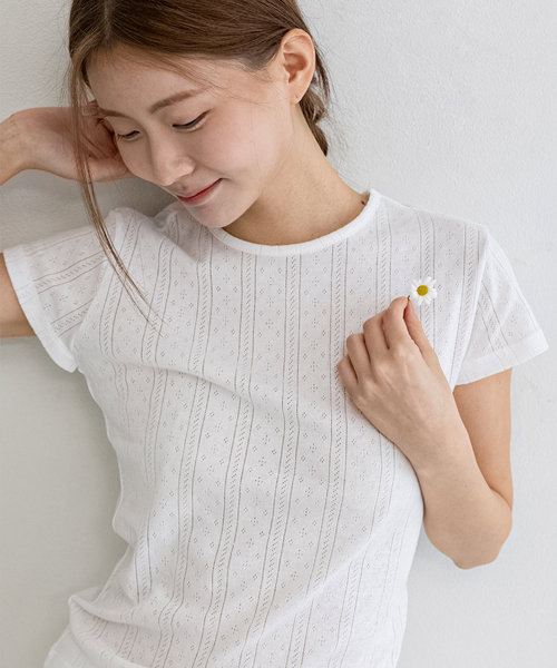 CYCLEAN(サイクリン)の「100%コットンポイント半袖Tシャツ(ホワイト/ストライプ)(Tシャツ/カットソー・レディース・その他・X-SMALL/SMALL/MEDIUM)」の1枚目の写真