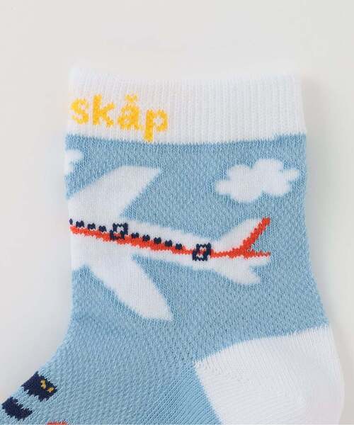 kladskap(クレードスコープ)の「飛行機と恐竜ショートソックス(ソックス/靴下・キッズ・黄緑系/サックスブルー・M(16-18cm)/S(13-15cm)/11-13cm/L(18-20cm))」の3枚目の写真