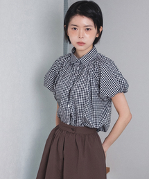 COTTON BELL（コットンベル）の「スモークバルーンブラウス - ブラックチェック（シャツ/ブラウス）」