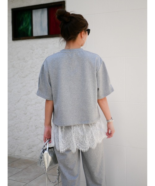 BeBeoD（べベッド）の「レースドッキングリラックスセットアップ（Tシャツ/カットソー・レディース・グレー/ネイビー/ホワイト・フリー）」の12枚目の写真