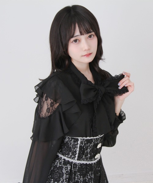 DearMyLove(ディアマイラブ)の「レースボウタイフリルパールブラウス(シャツ/ブラウス・レディース・ホワイト/ブラック・3L/LARGE/MEDIUM)」の2枚目の写真