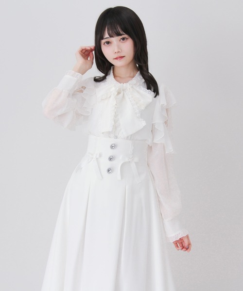 DearMyLove(ディアマイラブ)の「レースボウタイフリルパールブラウス(シャツ/ブラウス・レディース・ホワイト/ブラック・3L/LARGE/MEDIUM)」の3枚目の写真