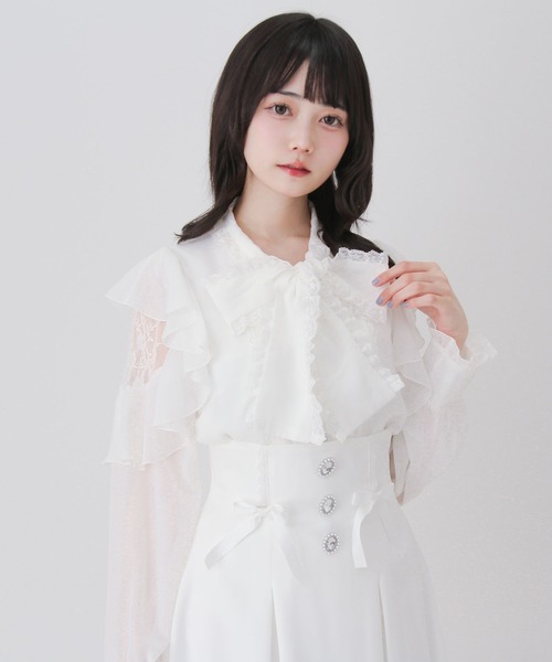 DearMyLove(ディアマイラブ)の「レースボウタイフリルパールブラウス(シャツ/ブラウス・レディース・ホワイト/ブラック・3L/LARGE/MEDIUM)」の6枚目の写真