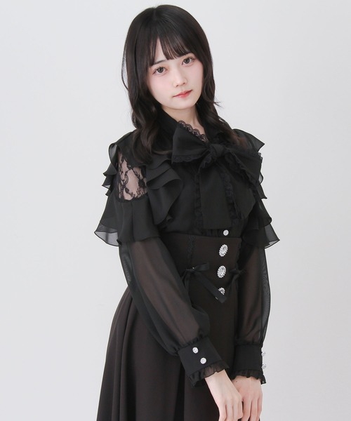 DearMyLove(ディアマイラブ)の「レースボウタイフリルパールブラウス(シャツ/ブラウス・レディース・ホワイト/ブラック・3L/LARGE/MEDIUM)」の8枚目の写真
