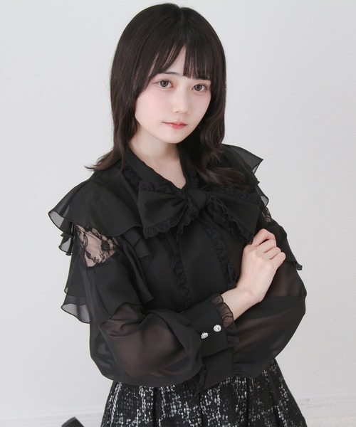 DearMyLove(ディアマイラブ)の「レースボウタイフリルパールブラウス(シャツ/ブラウス・レディース・ホワイト/ブラック・3L/LARGE/MEDIUM)」の14枚目の写真