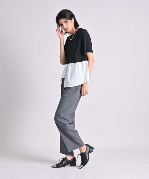RAW FUDGE（ローファッジ）の「プラチナムフィールスムース×高密度綿レーヤードプルオーバー（Tシャツ/カットソー・レディース・オフホワイト/ブラック・M）」の5枚目の写真