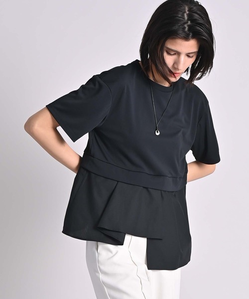RAW FUDGE（ローファッジ）の「プラチナムフィールスムース×高密度綿レーヤードプルオーバー（Tシャツ/カットソー・レディース・オフホワイト/ブラック・M）」の6枚目の写真
