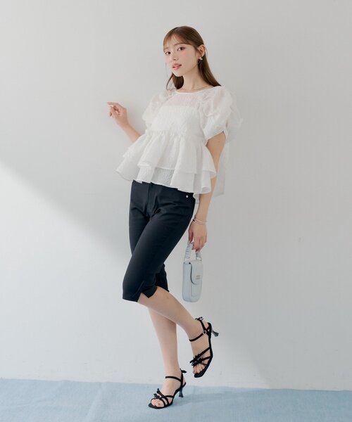 Chico(チコ)の「【SALON by Chico】デザインパフ袖バックリボンペプラムブラウス(シャツ/ブラウス・レディース・ホワイト/ピンク/ブラック系その他2・FREE)」の8枚目の写真