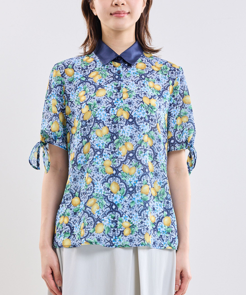 NARACAMICIE（ナラカミーチェ）の「【NARACAMICIE】レモン柄半袖ブラウス（シャツ/ブラウス・レディース・ネイビー・L）」の4枚目の写真