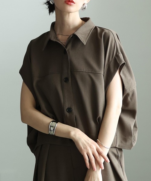 Sawa a la mode(サワアラモード)の「コクーンシルエットショートシャツ(シャツ/ブラウス・レディース・ブラック/ブラウン・FREE)」の1枚目の写真