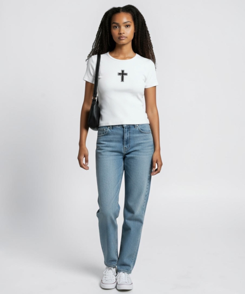 BORN SLIPPY（ボーンスリッピー）の「Gothic Cross Snap Top (Ivory)（Tシャツ/カットソー・レディース・その他・FREE）」の3枚目の写真