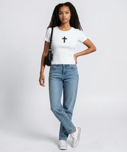 BORN SLIPPY（ボーンスリッピー）の「Gothic Cross Snap Top (Ivory)（Tシャツ/カットソー・レディース・その他・FREE）」の4枚目の写真
